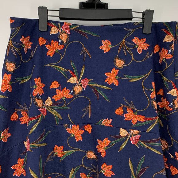 LOFT Skirt Blue Floral Print Mini Pull On Ponte Flounce NWT - Picture 3 of 9